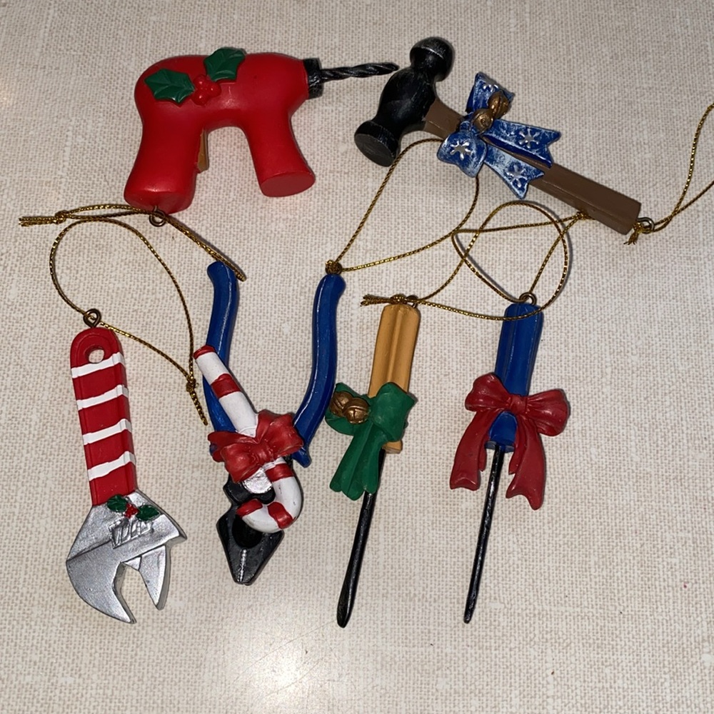 Handyman Contractor Tools Christmas Ornament‎ Lot (6) screwdriver Wrench Drill